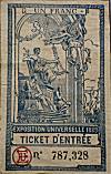 Ticket d entrée pour l Exposition Universelle de 1889